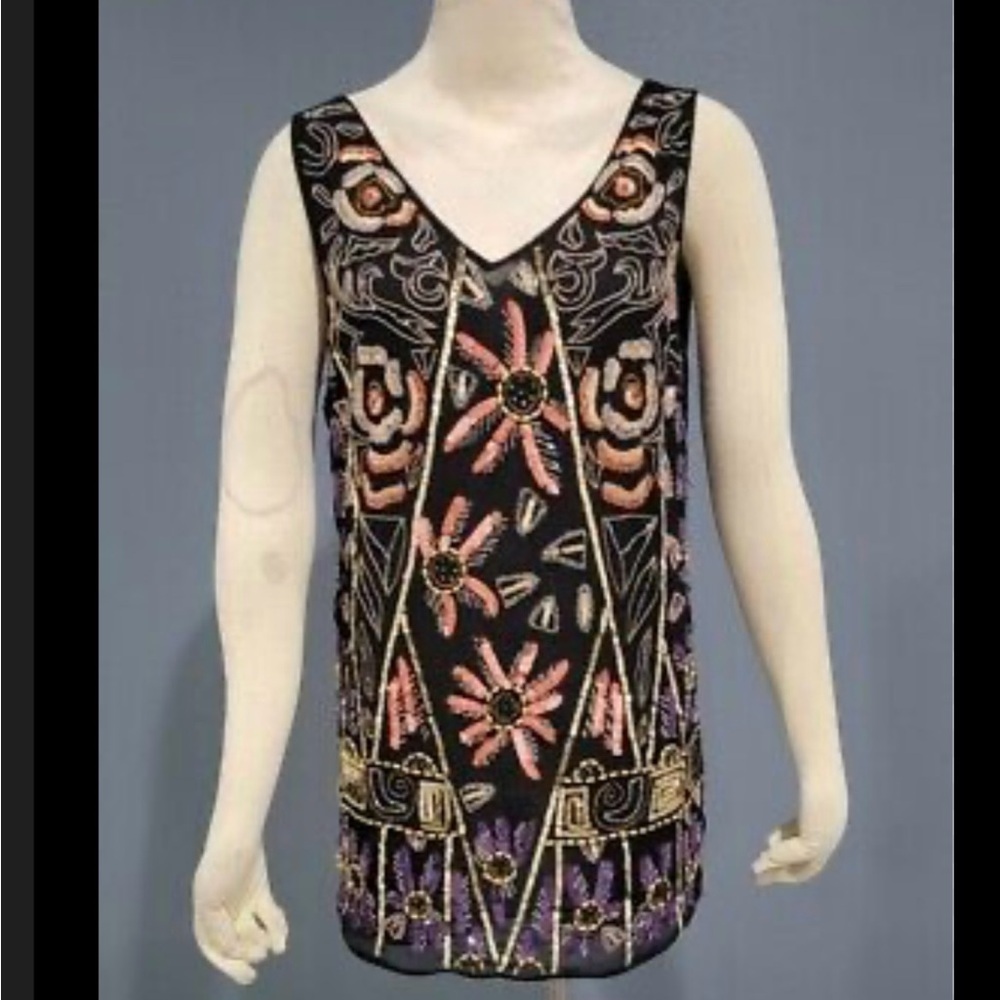 Free People black sequin beaded heavily embellished statement piece mini dress